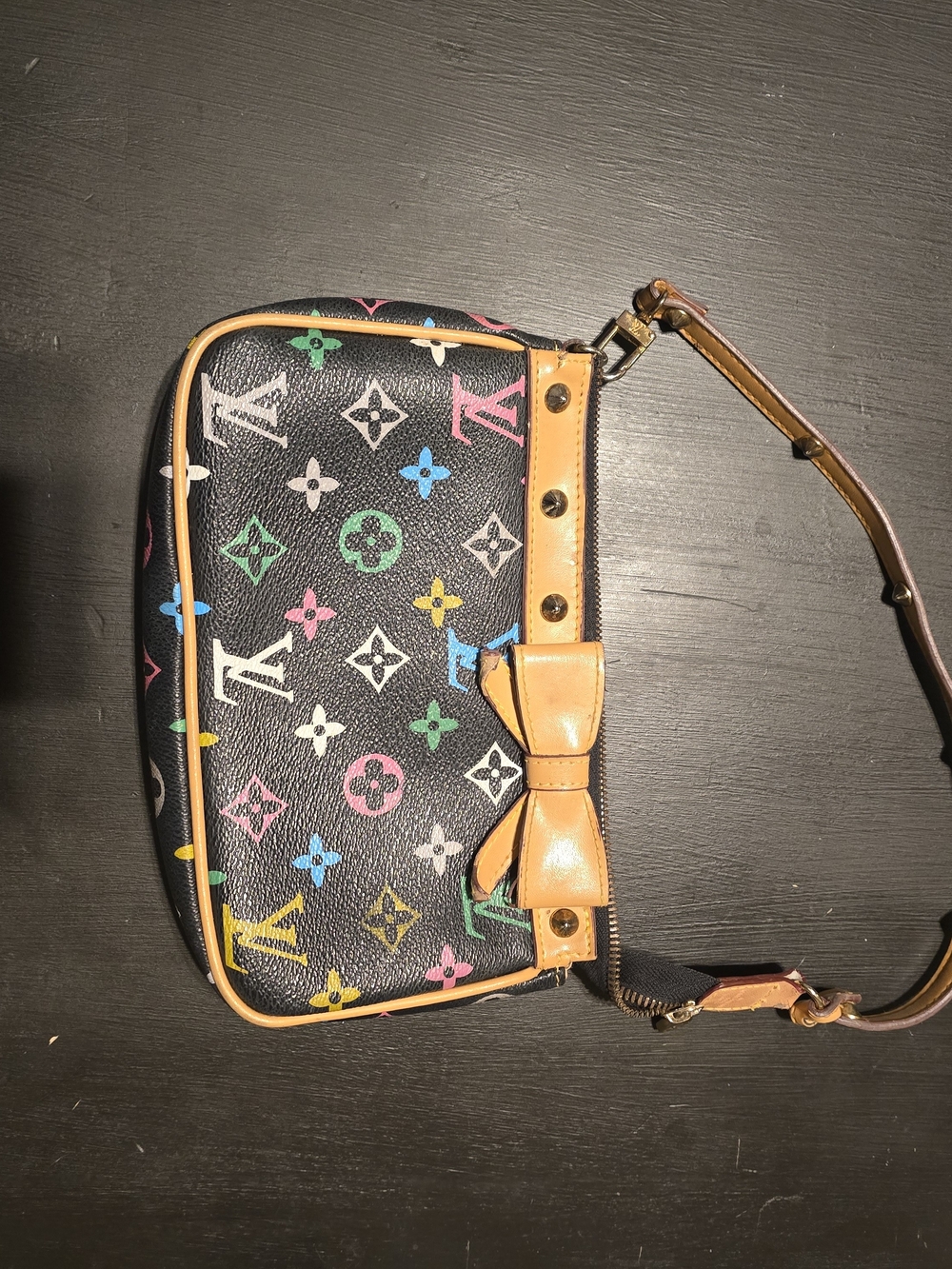 Louis Vuitton Black Multicolor Monogram Bow Wristlet